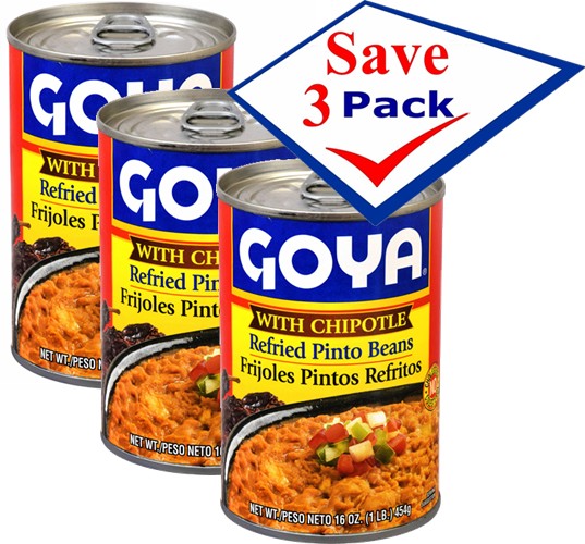 Goya Refried Pinto Beans with Chipotle 16 oz Pack of 3